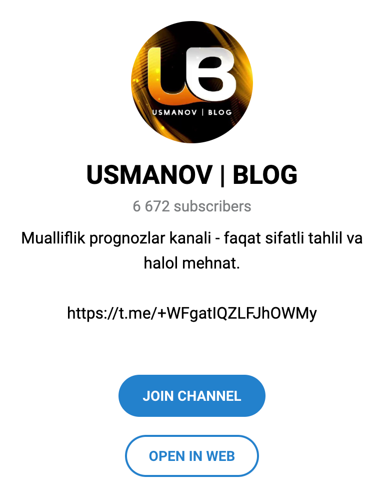 Телеграм канал Usmanov Blog